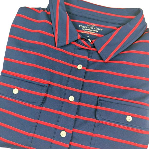 Vineyard Vines Performance Margo UPF50 Shirt Striped Dress 3/4 Sleeve Red Blue L - Picture 2 of 8